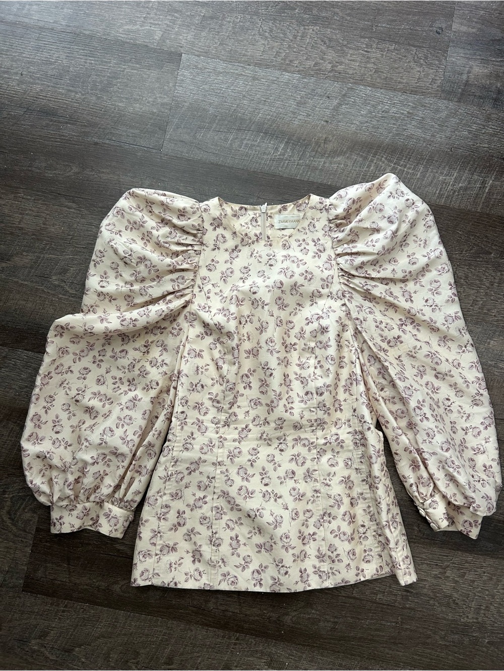 Zimmermann Cream Blouse with Mauve Floral Print